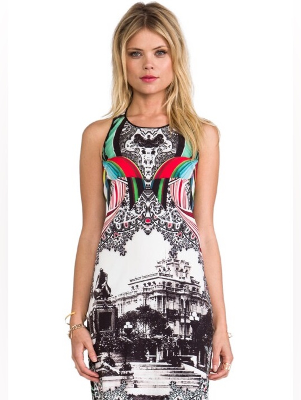 Clover Canyon Swirl Scarf Neoprene Printed Dress Sleeveless Dress Size XS